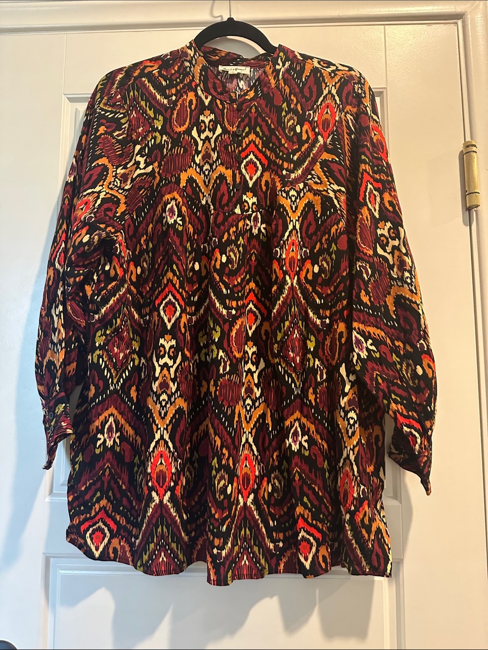 grand & greene Multicolor Ikat-Print Blouse - Burgundy, Orange, Yellow